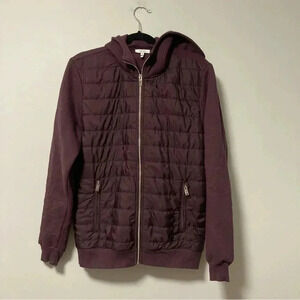 Reiss burgundy quilted full zip hoodie  jacket
